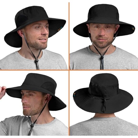 Black SUN CUBE Wide Brim Sun Hat Men Women Fishing Hats UV Protection UPF 50+ - Picture 7 of 7